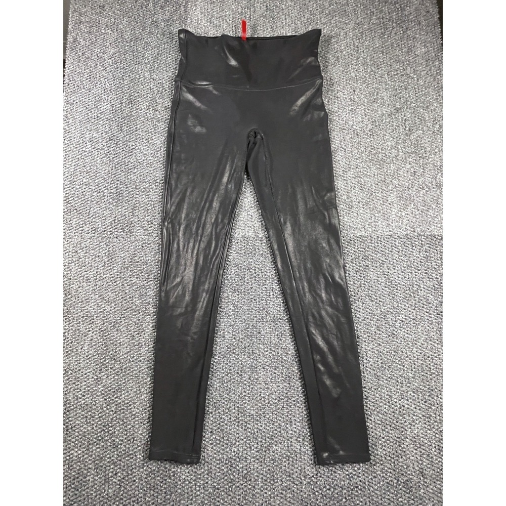 Spanx Womens Black High Waisted Power Waistband‎ Pull On Faux Leather Leggings L